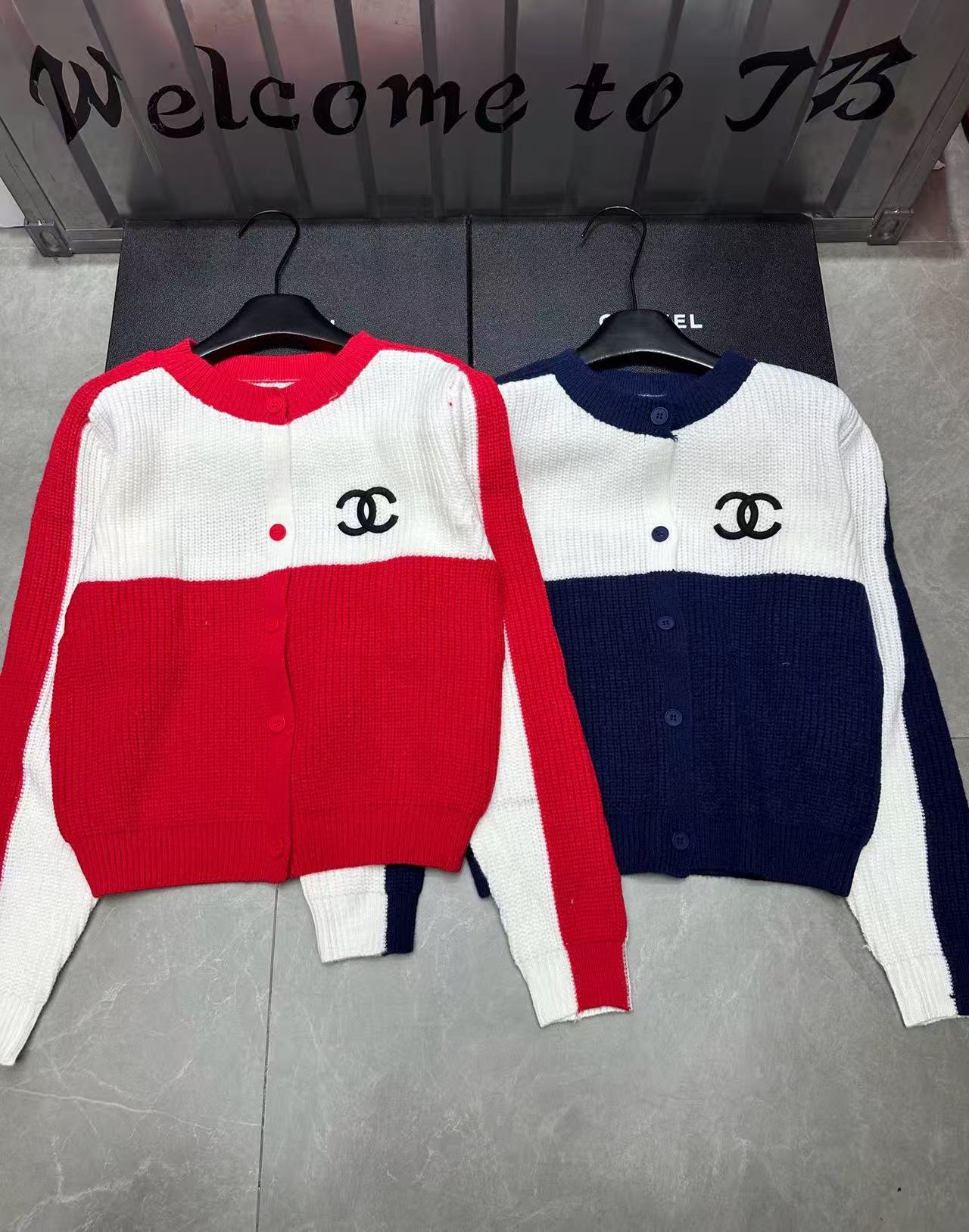 CHANE1 ダブルC カラーブロック ウールカーディガン【50％割引+送料無料】