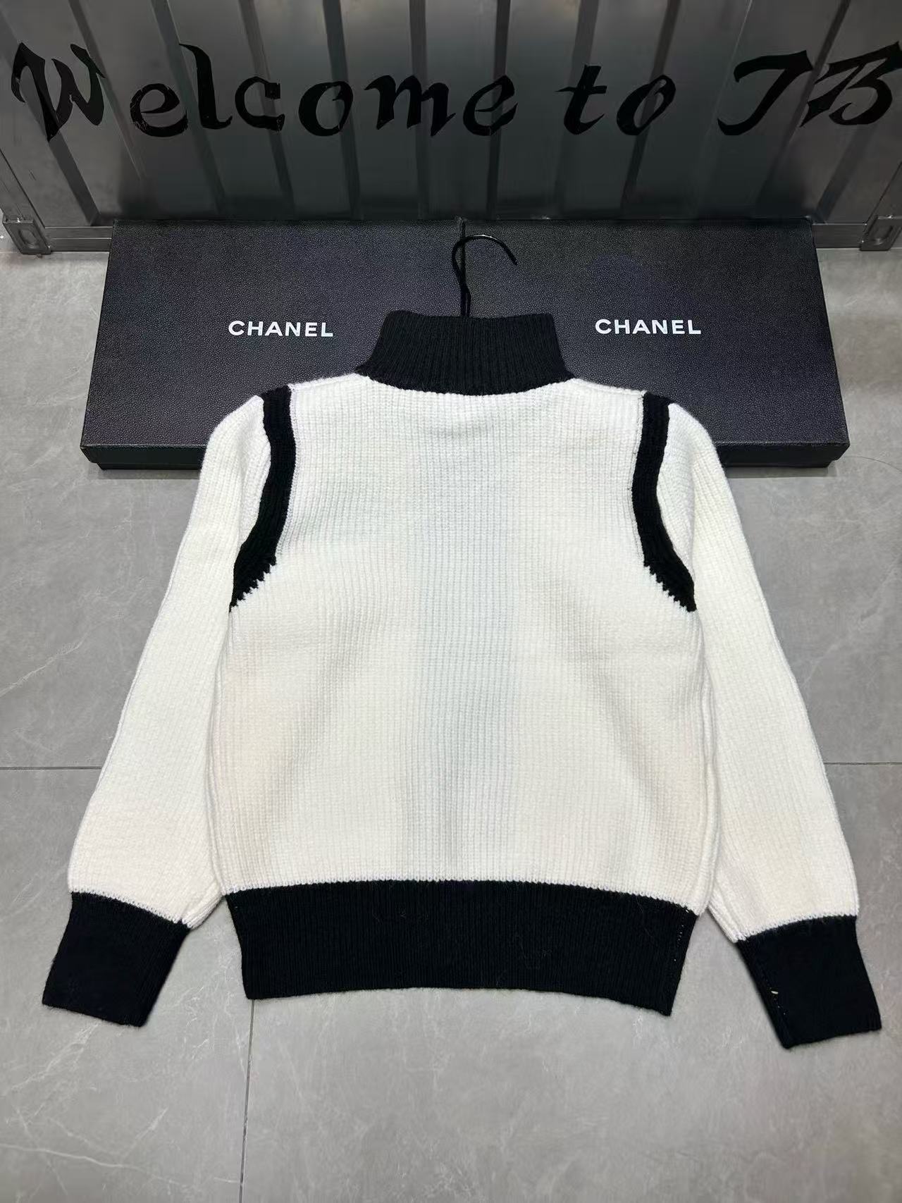 CHANE1 ダブルC スタンドカラー ウールカーディガン【50％割引+送料無料】