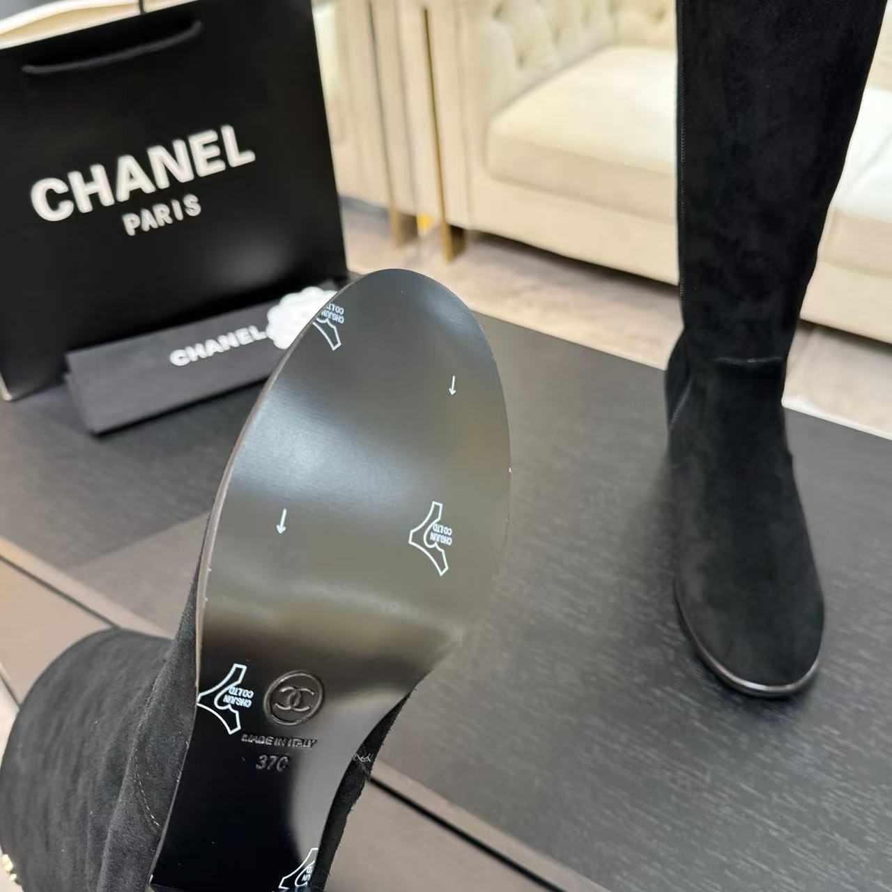 CHANE1 シンプルダブルC スエードハイヒールブーツ【50％割引+送料無料】