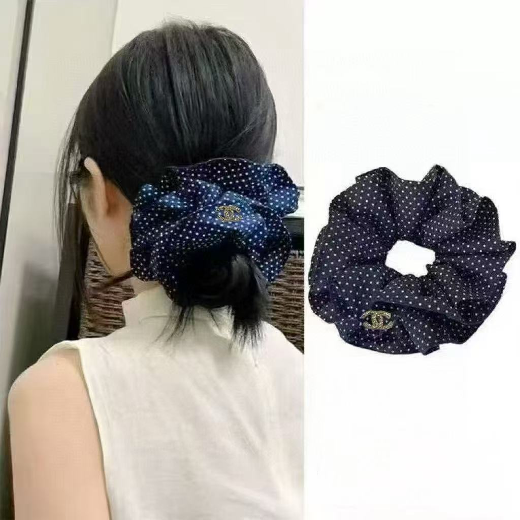 CHANE1 ダブルC ドット柄ヘアタイ【50％割引+送料無料】