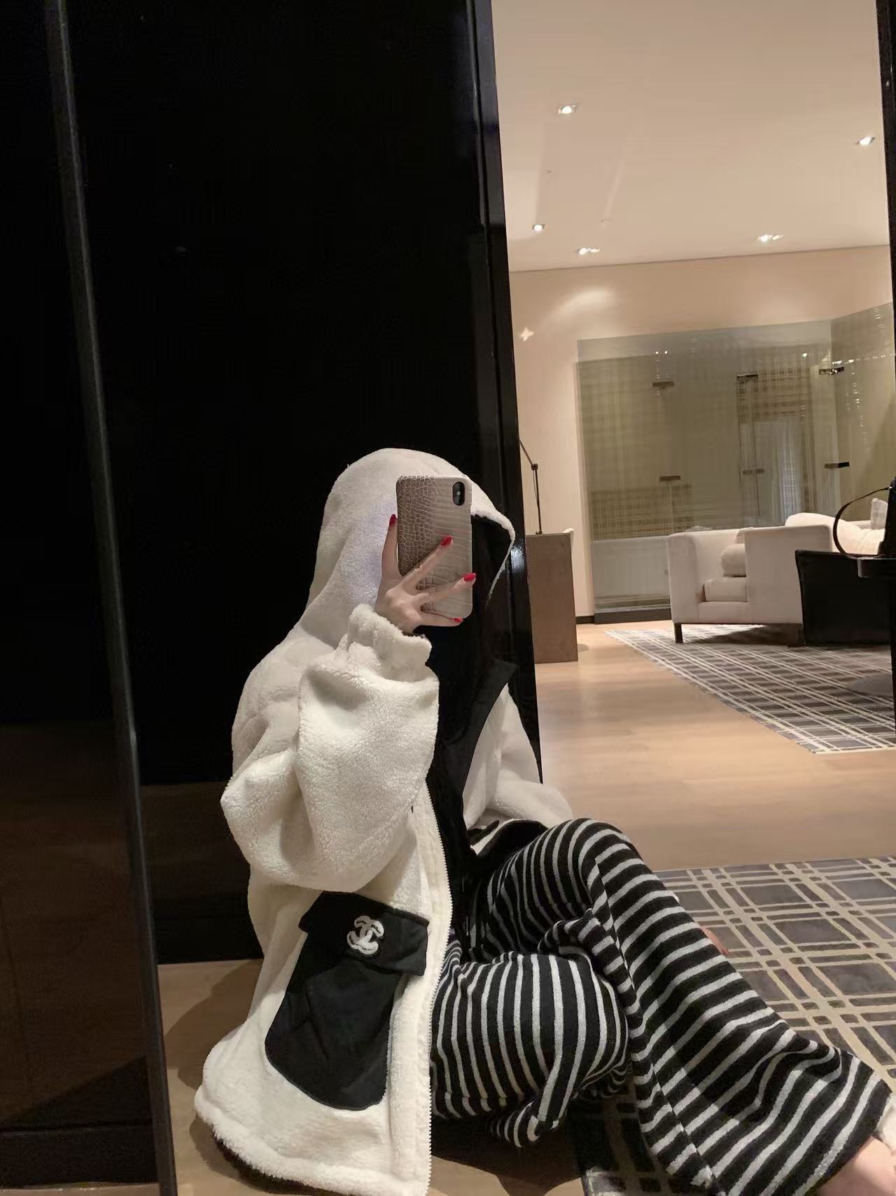 CHANE1 ツーポケット フード付きシェルパコート【50％割引+送料無料】