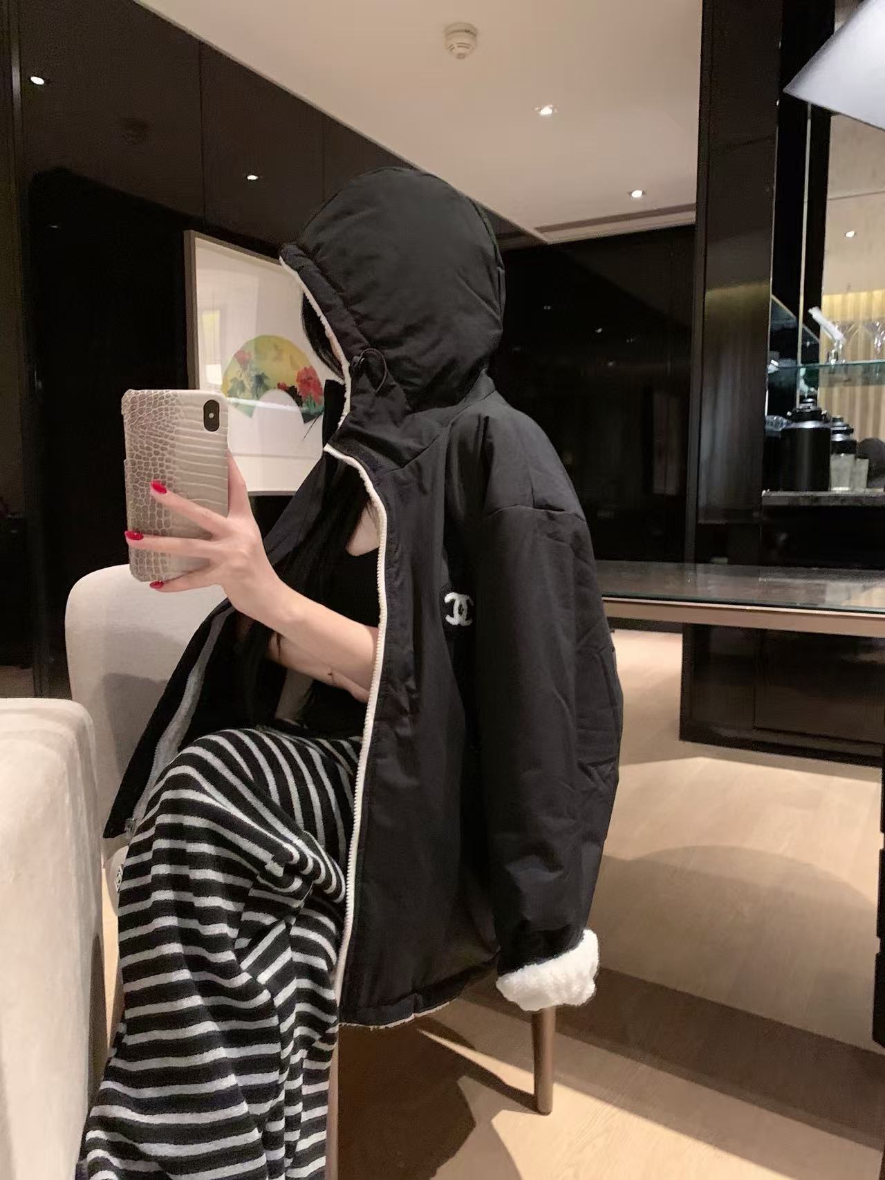 CHANE1 ツーポケット フード付きシェルパコート【50％割引+送料無料】