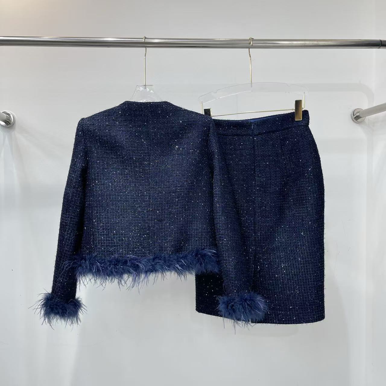 CHANE1 高品質ダブルCブローチジャケット+スカートツーピースセット【50％割引+送料無料】