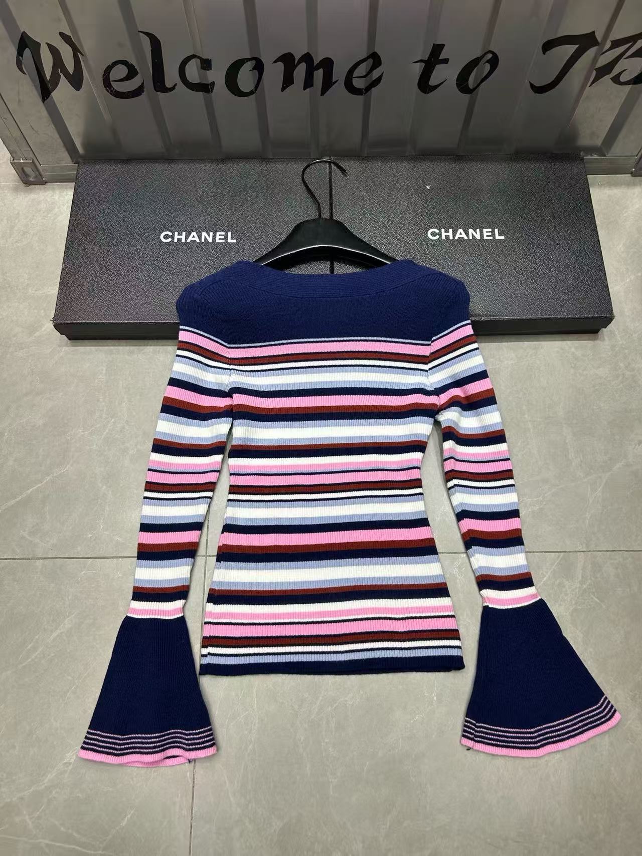 DI0R CD ストライプオフショルダーセーター【50％割引+送料無料】