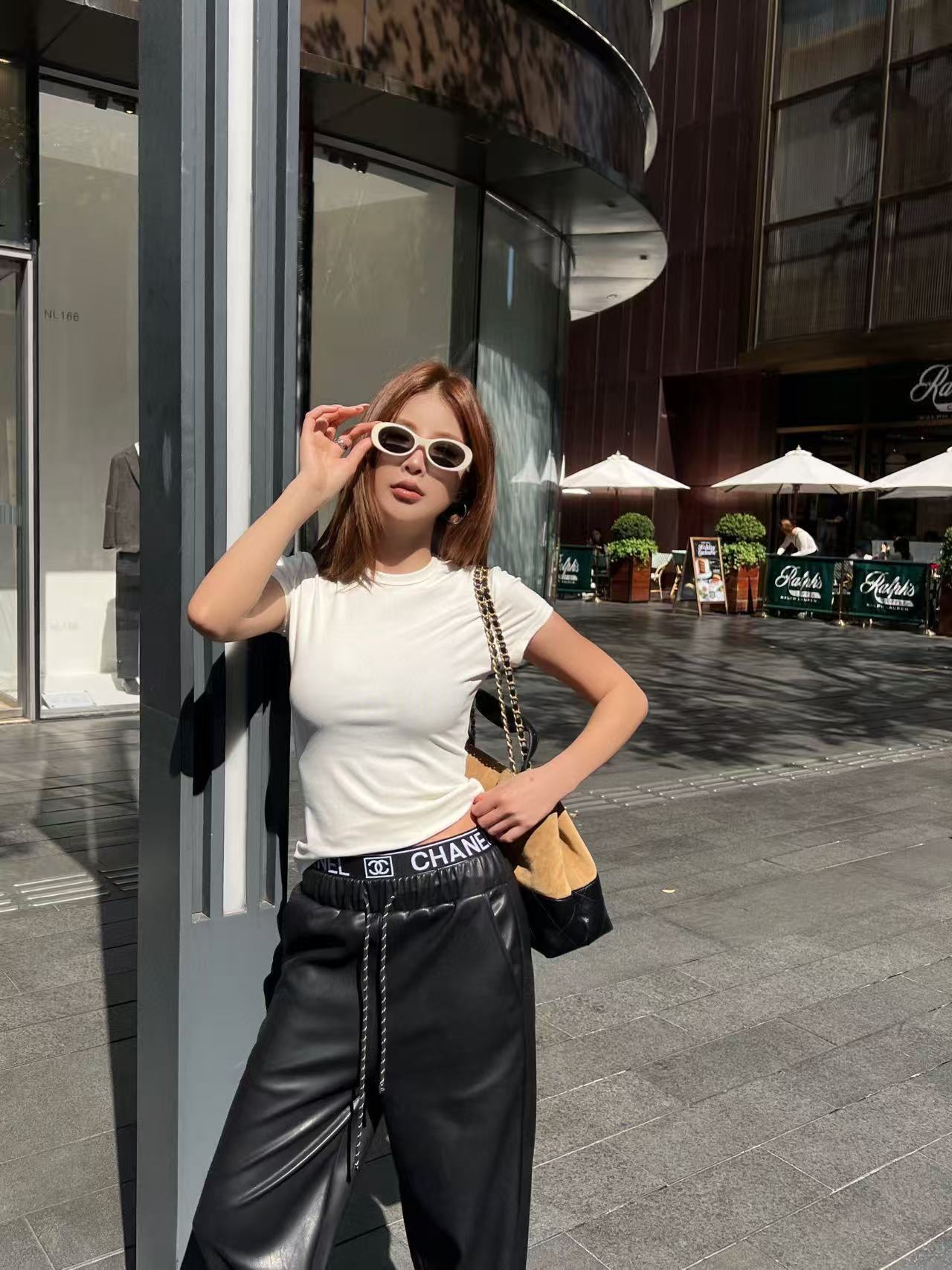 CHANE1 ゴムウエスト レターレザー カジュアルパンツ【50％割引+送料無料】