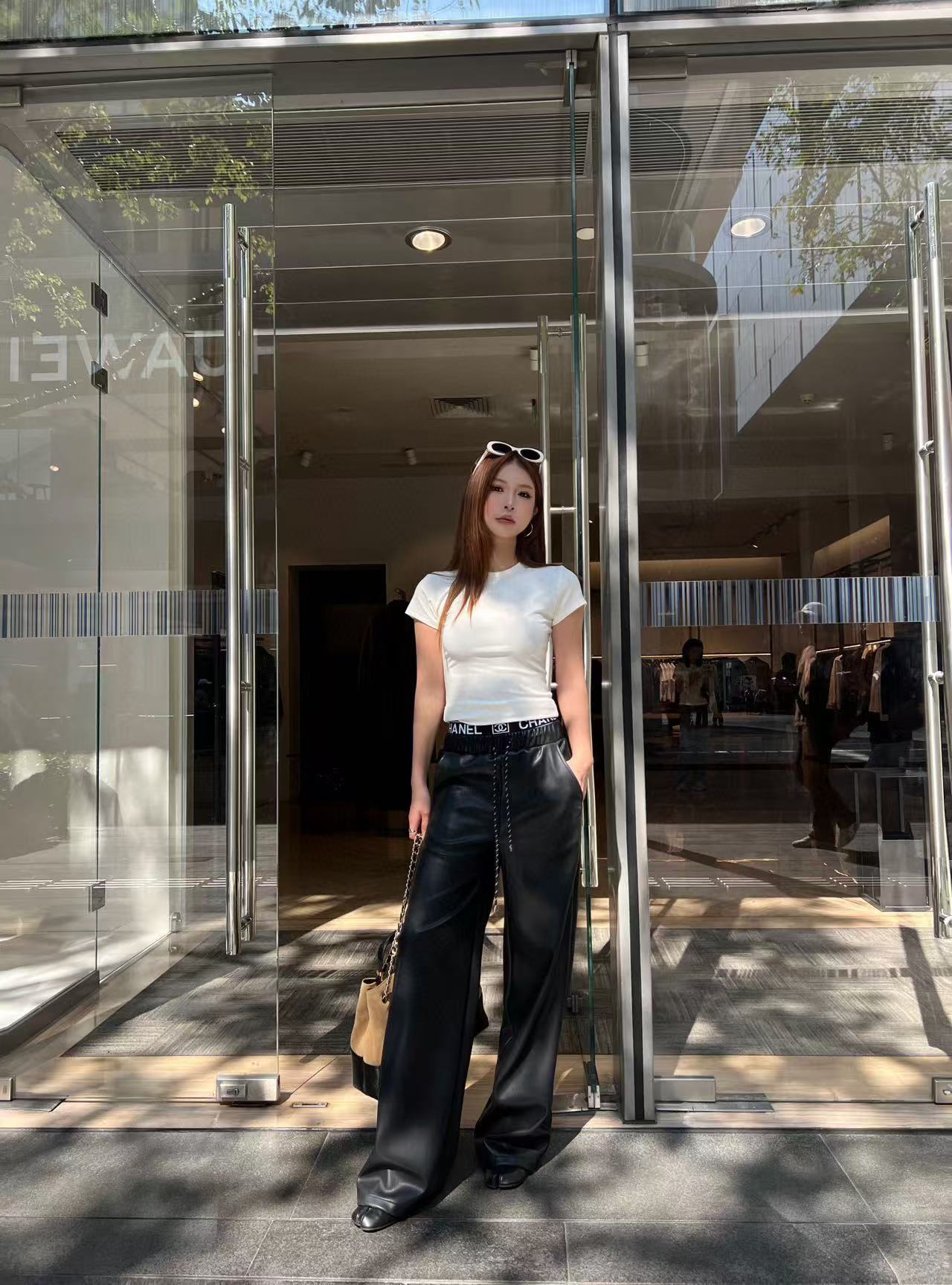 CHANE1 ゴムウエスト レターレザー カジュアルパンツ【50％割引+送料無料】