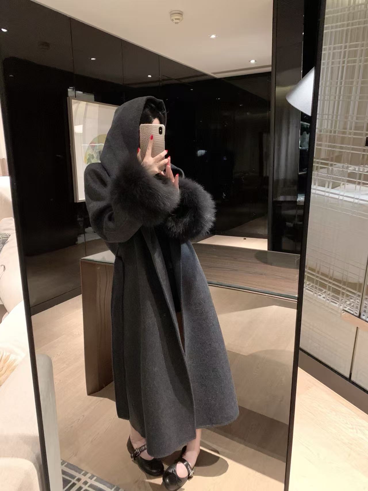 CHANE1 両面カシミヤ ロングコート ブローチ付き【50％割引+送料無料】