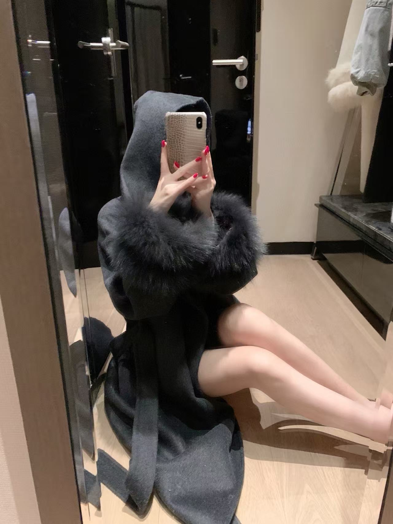 CHANE1 両面カシミヤ ロングコート ブローチ付き【50％割引+送料無料】