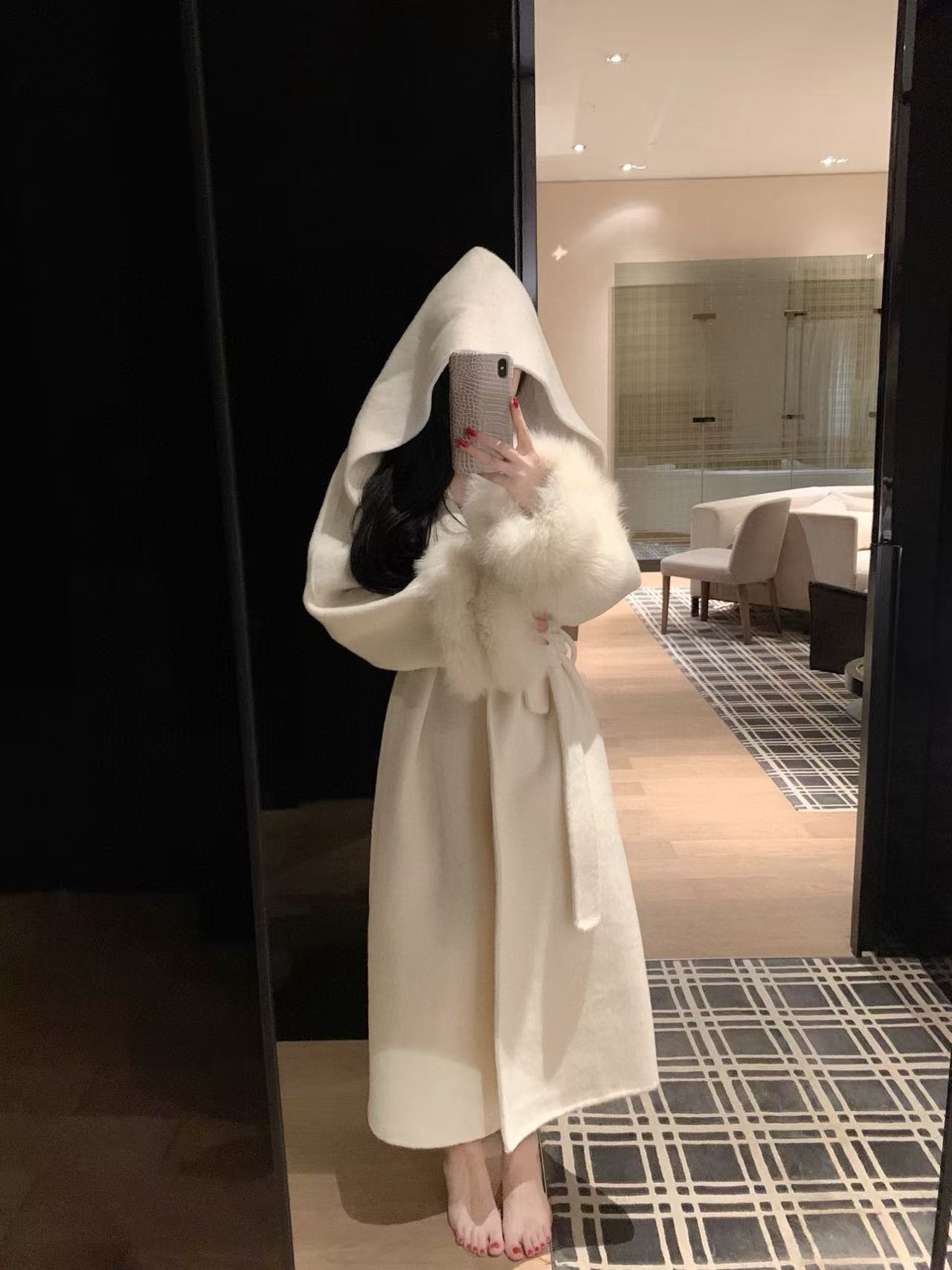 CHANE1 両面カシミヤ ロングコート ブローチ付き【50％割引+送料無料】