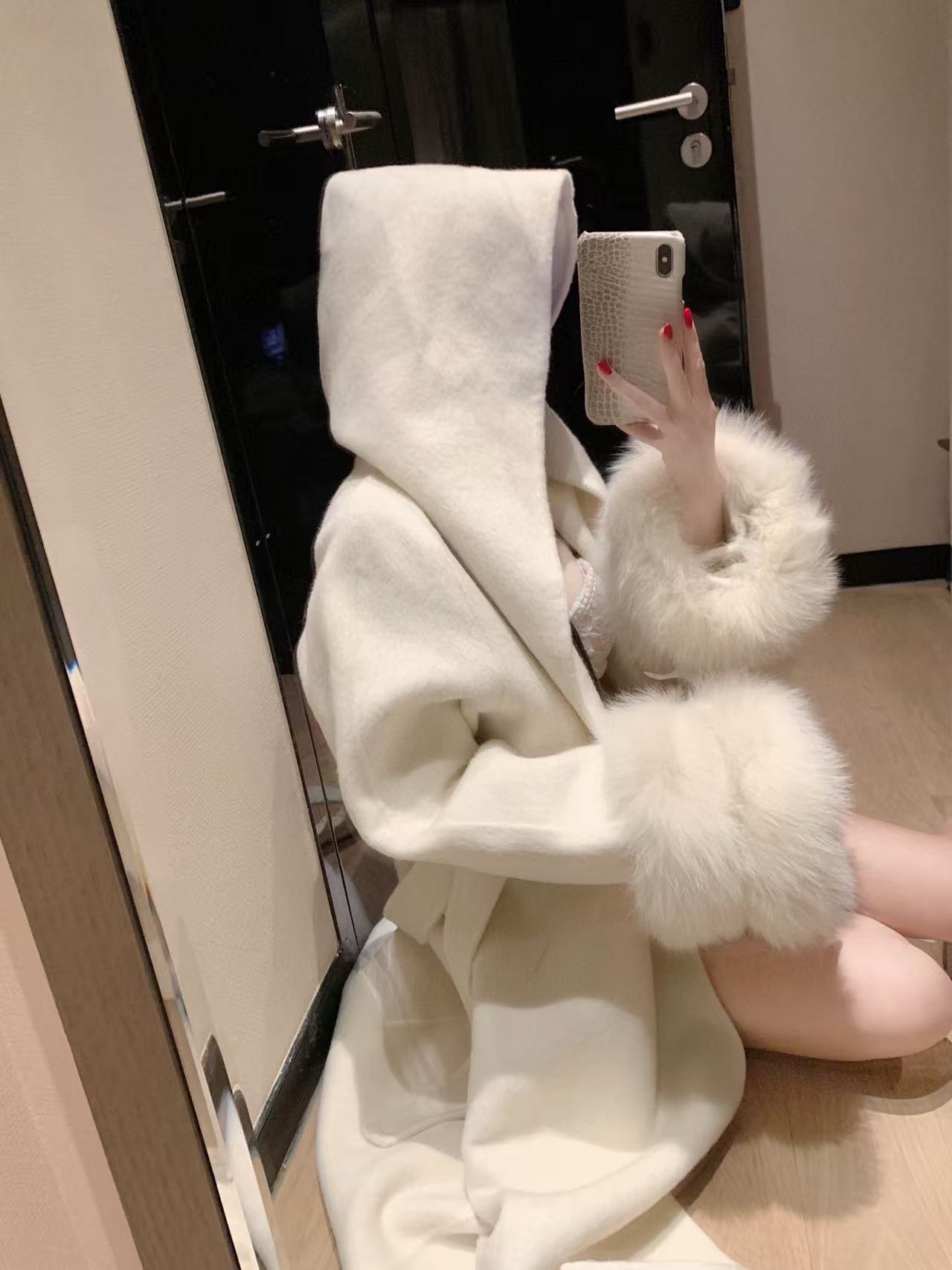 CHANE1 両面カシミヤ ロングコート ブローチ付き【50％割引+送料無料】