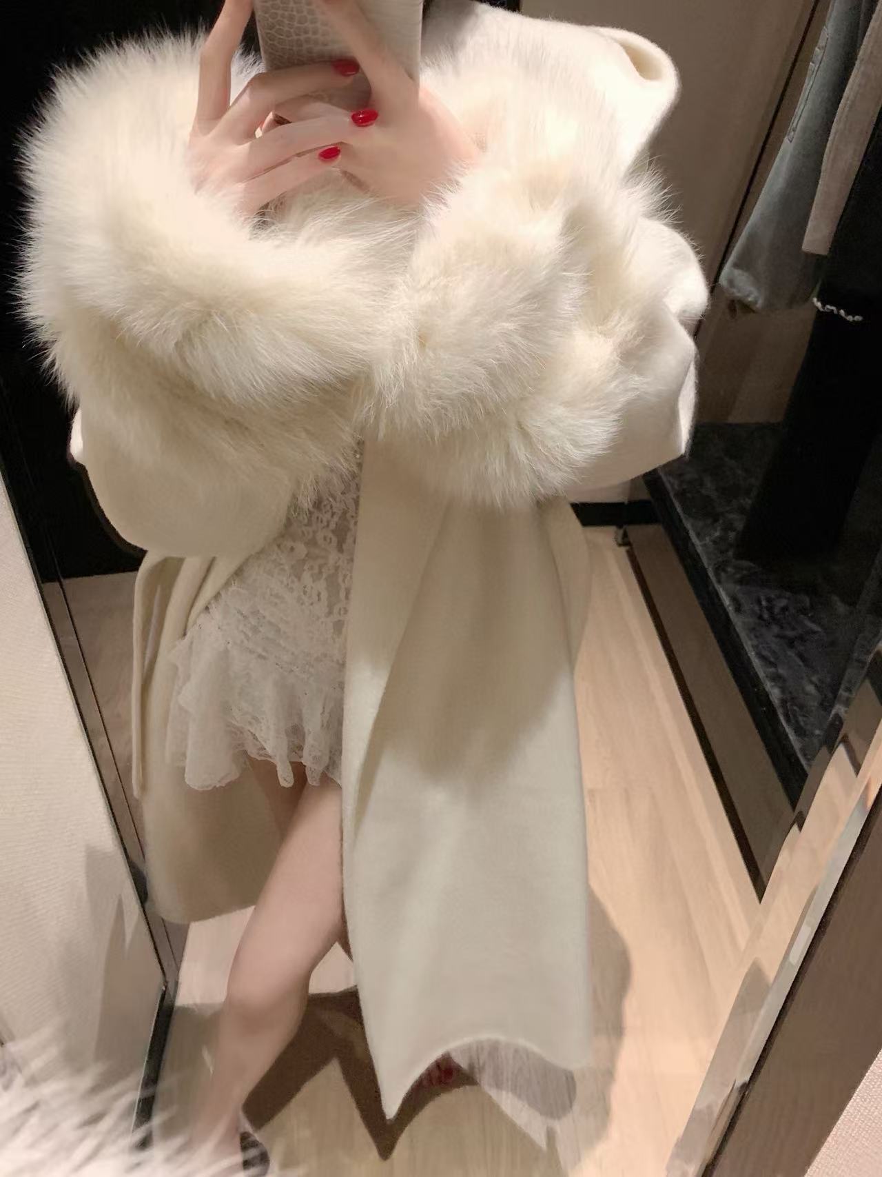 CHANE1 両面カシミヤ ロングコート ブローチ付き【50％割引+送料無料】