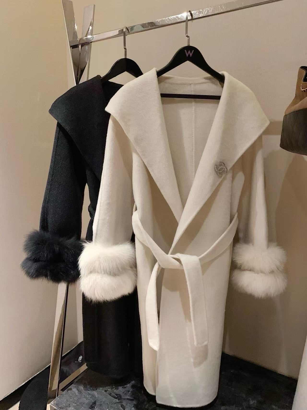 CHANE1 両面カシミヤ ロングコート ブローチ付き【50％割引+送料無料】