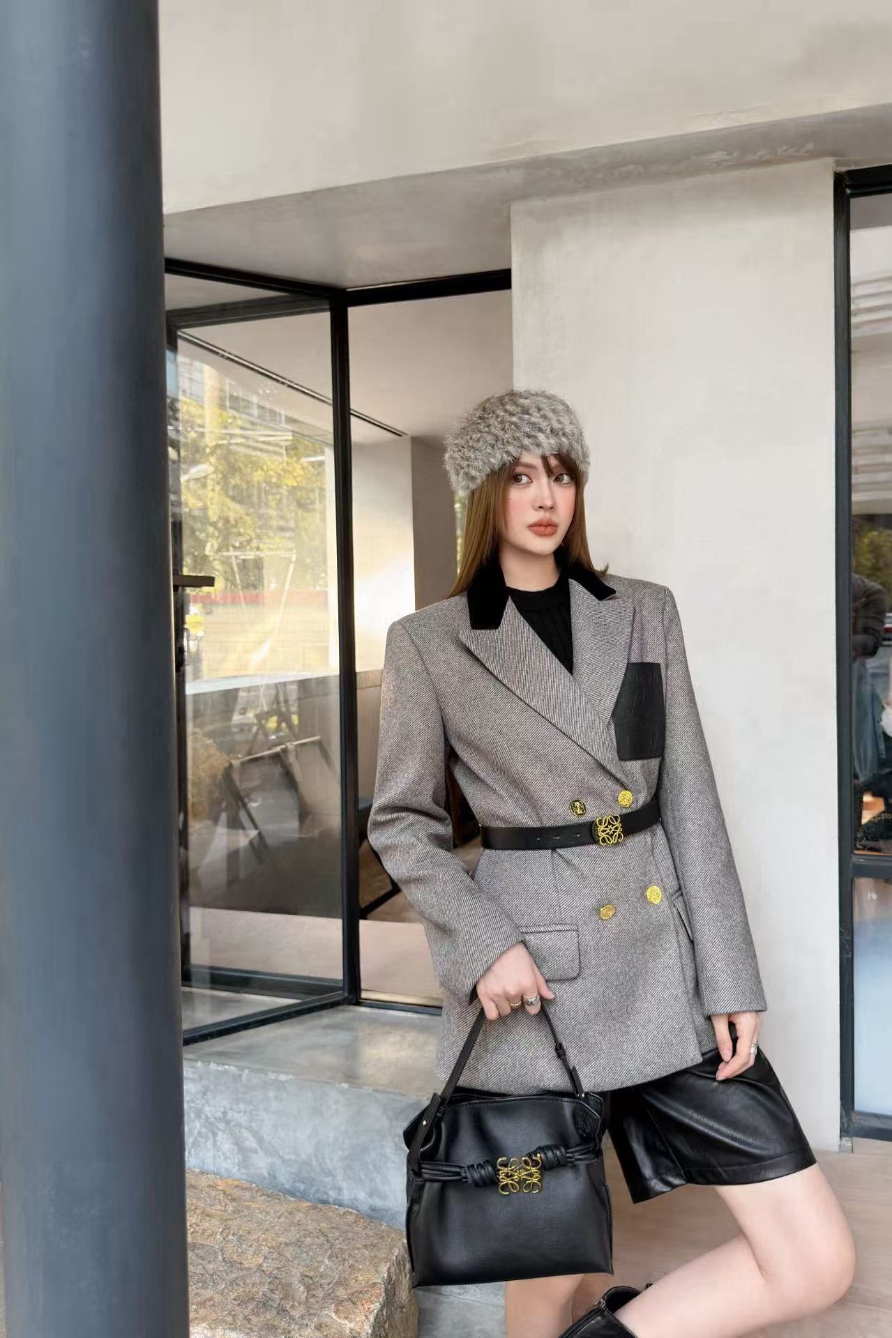 L0WEW カラーブロック スーツジャケット（ベルト付き）【50％割引+送料無料】