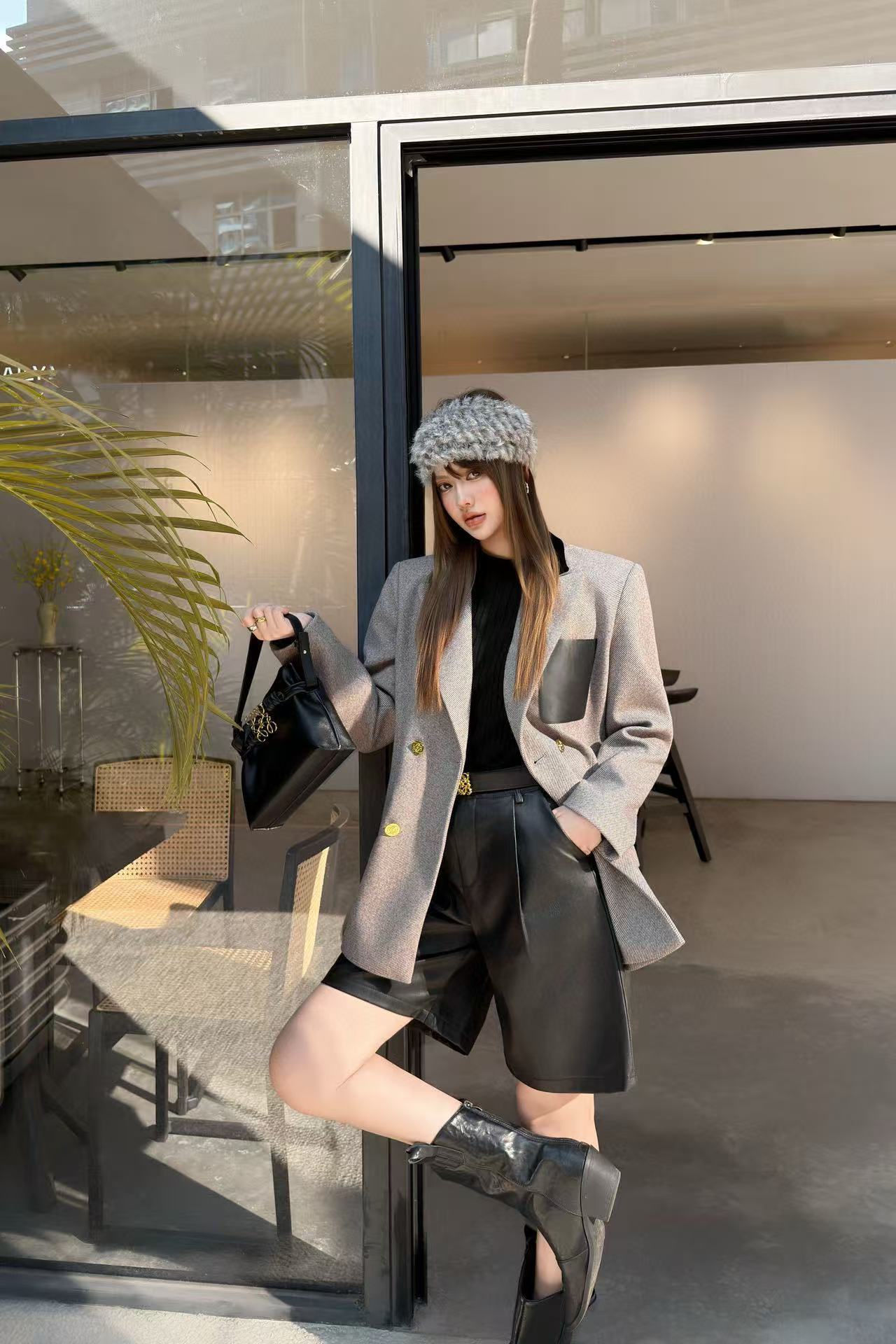 L0WEW カラーブロック スーツジャケット（ベルト付き）【50％割引+送料無料】