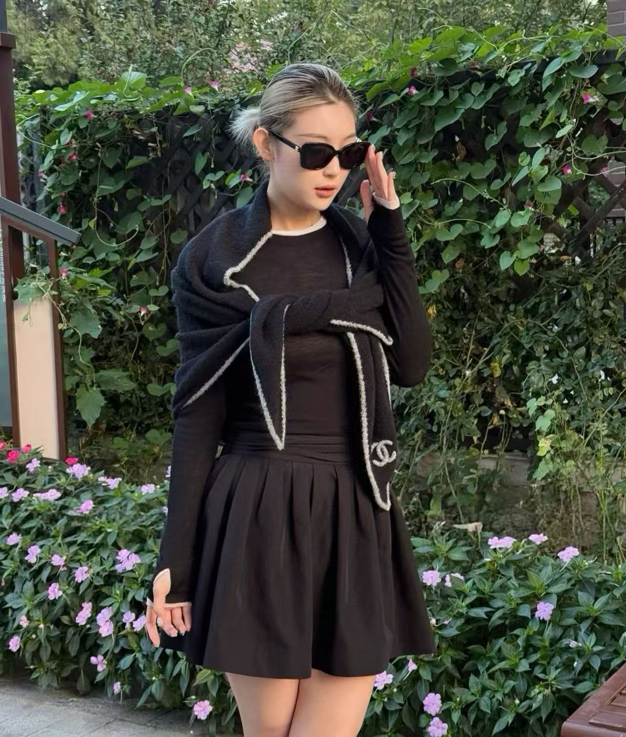 CHANE1 ダブルC カシミアスカーフ【50％割引+送料無料】