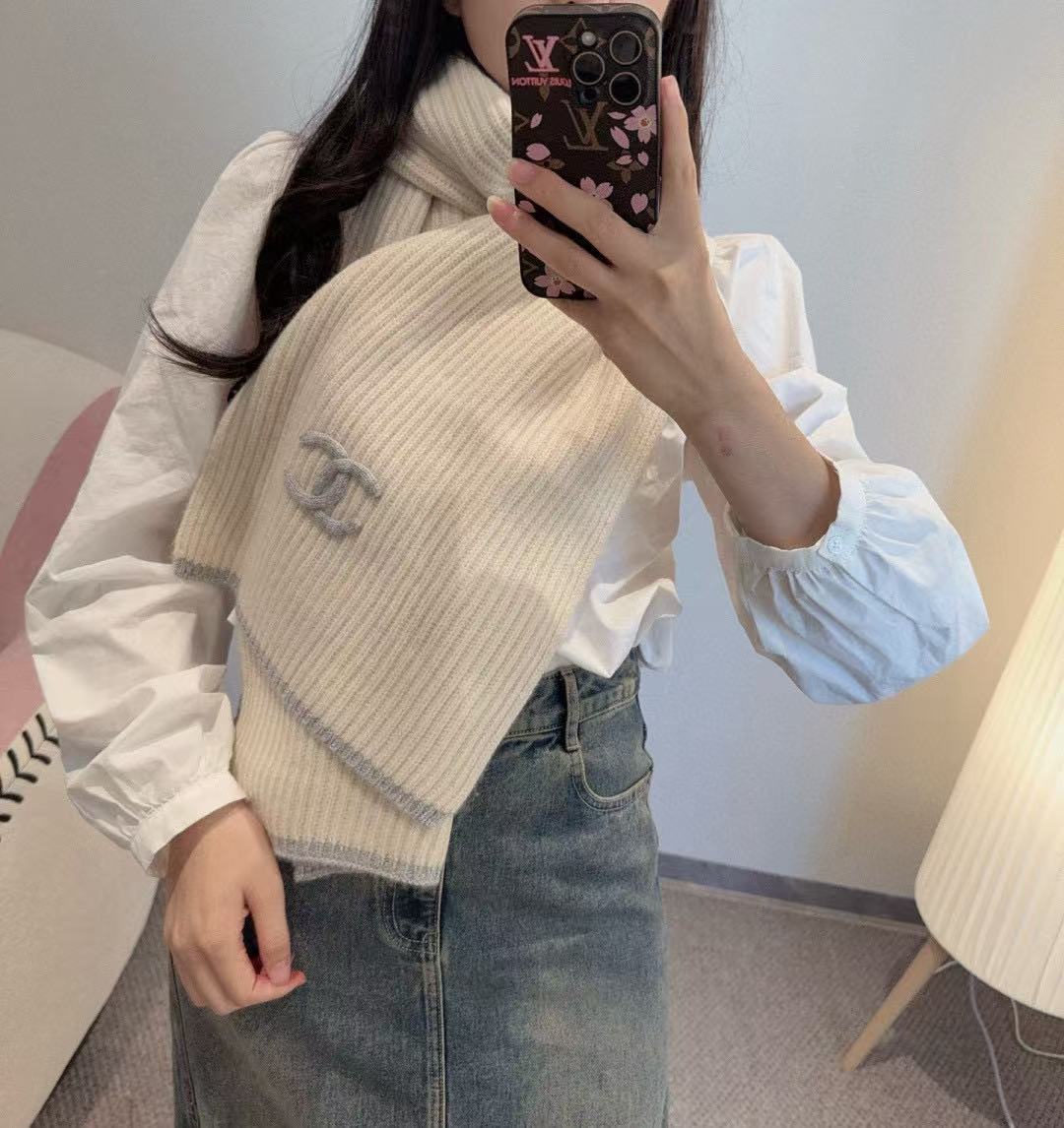 CHANE1 ブラック＆ホワイト カシミアスカーフ【50％割引+送料無料】