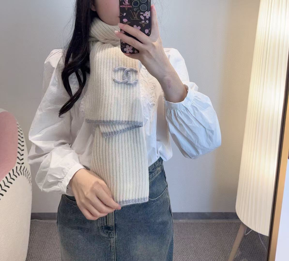 CHANE1 ブラック＆ホワイト カシミアスカーフ【50％割引+送料無料】