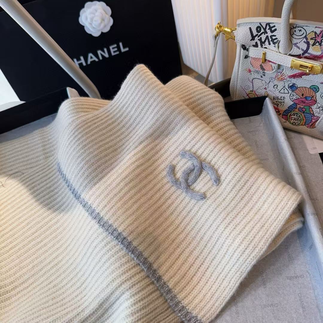 CHANE1 ブラック＆ホワイト カシミアスカーフ【50％割引+送料無料】