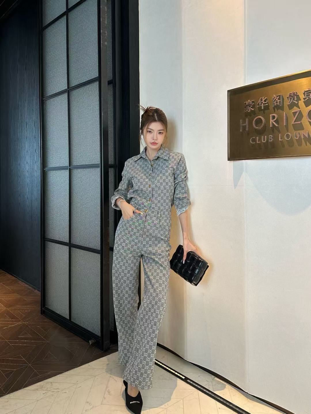 GUCC1 ジャカードデニムシャツとパンツのツーピースセット【50％割引+送料無料】