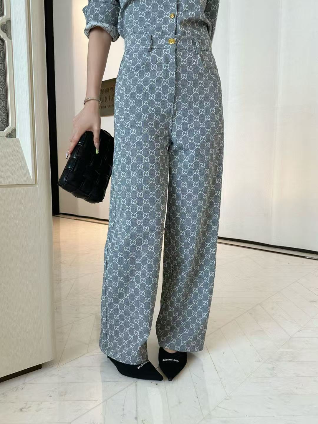 GUCC1 ジャカードデニムシャツとパンツのツーピースセット【50％割引+送料無料】