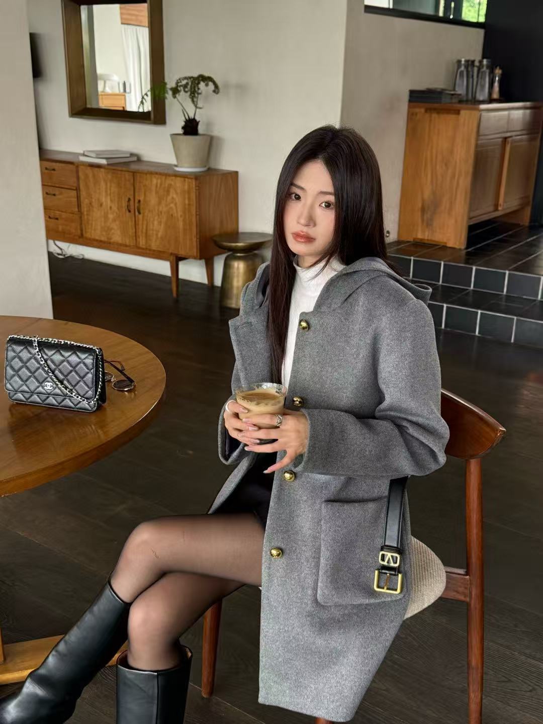 VALENT1NO メタルボタン フード付きウールコート【50％割引+送料無料】