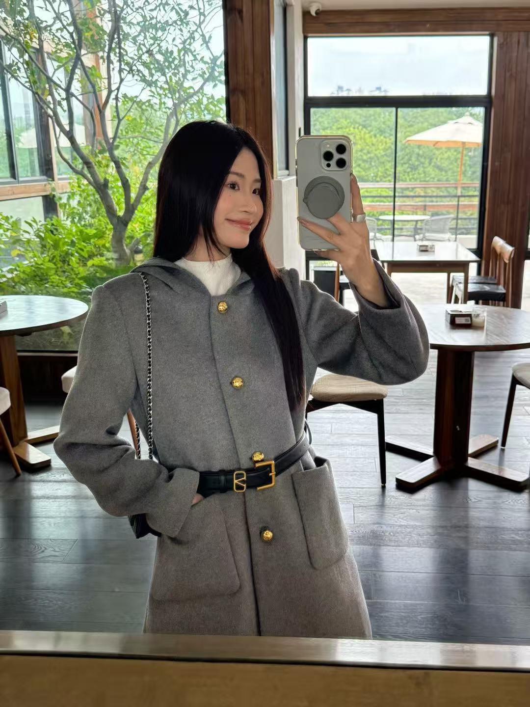 VALENT1NO メタルボタン フード付きウールコート【50％割引+送料無料】