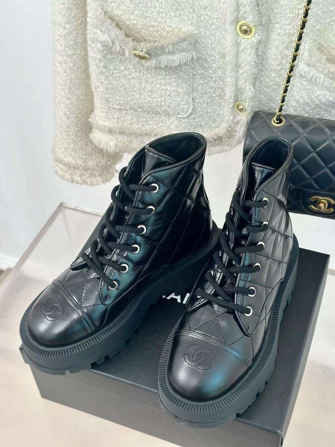 CHANE1高品質ダブルCレースアップアンクルブーツ【50％割引+送料無料】