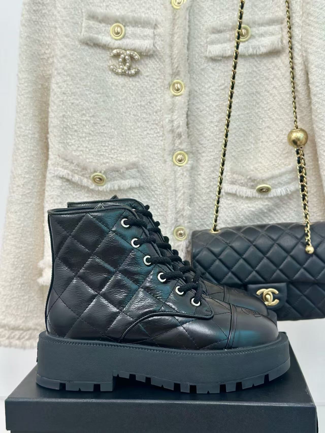 CHANE1高品質ダブルCレースアップアンクルブーツ【50％割引+送料無料】