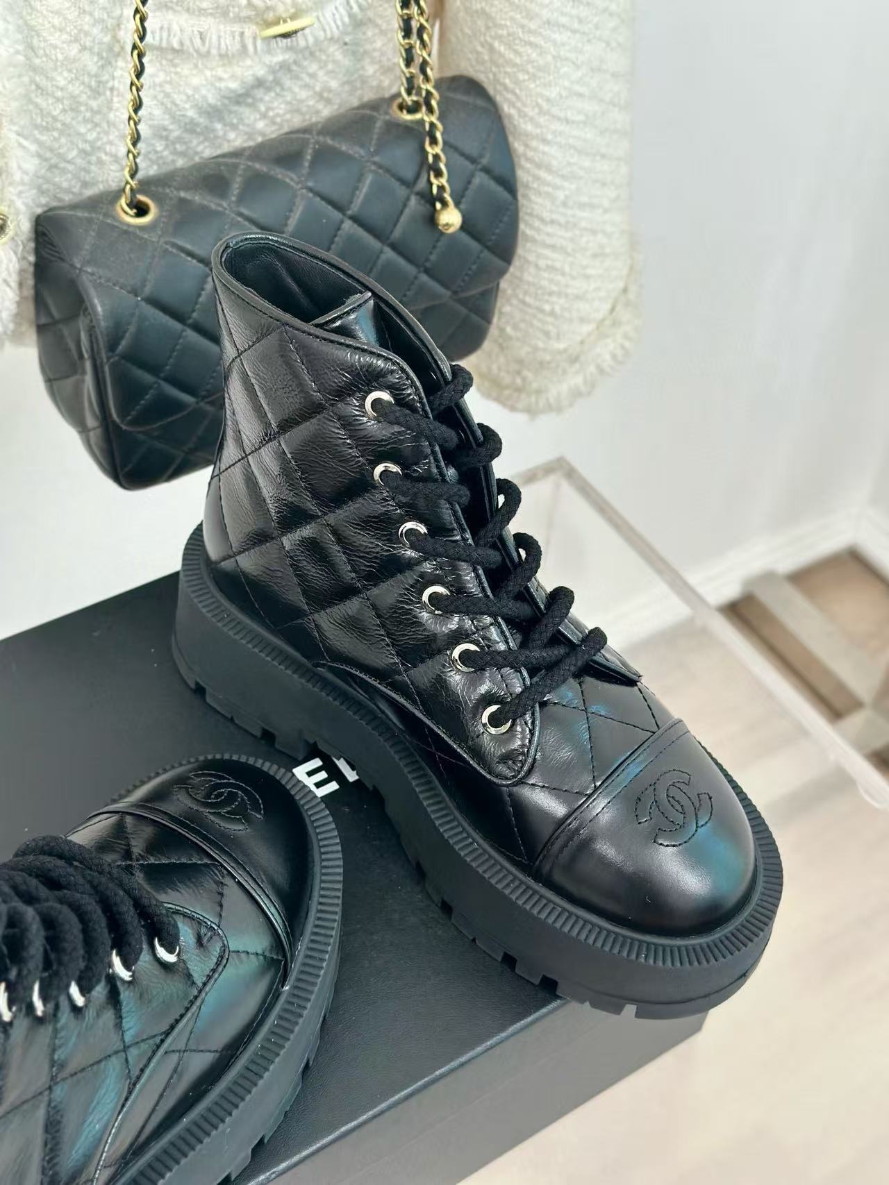 CHANE1高品質ダブルCレースアップアンクルブーツ【50％割引+送料無料】