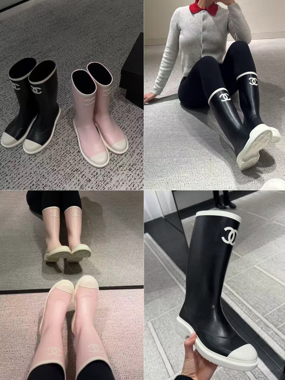 CHANE1 高品質ダブルCカラーブロックレインブーツ【50％割引+送料無料】