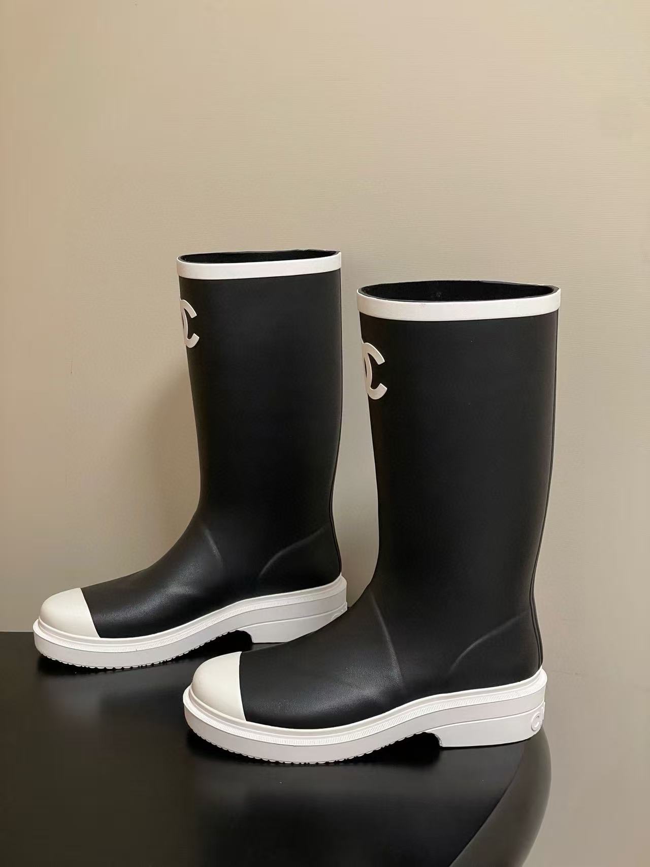 CHANE1 高品質ダブルCカラーブロックレインブーツ【50％割引+送料無料】