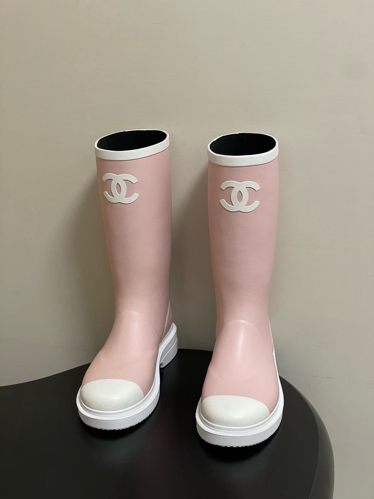 CHANE1 高品質ダブルCカラーブロックレインブーツ【50％割引+送料無料】