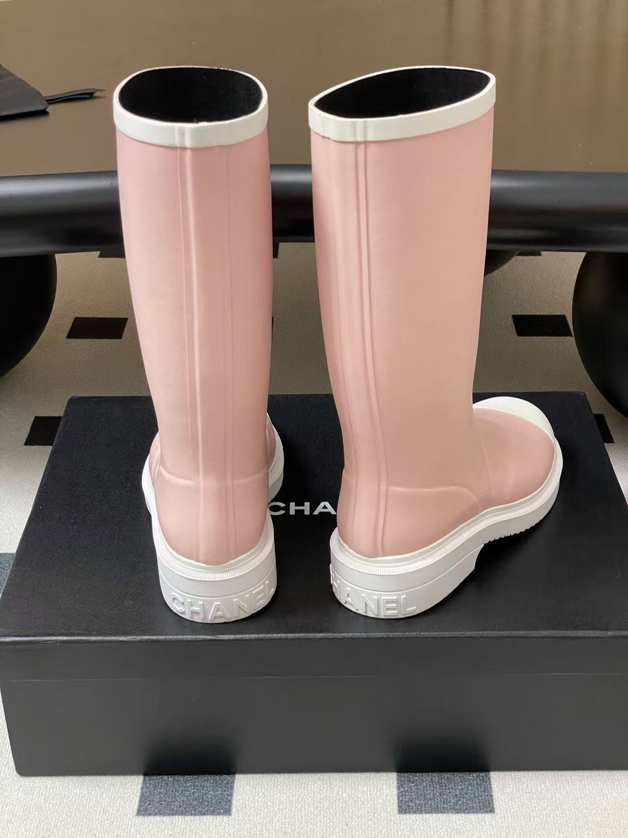 CHANE1 高品質ダブルCカラーブロックレインブーツ【50％割引+送料無料】