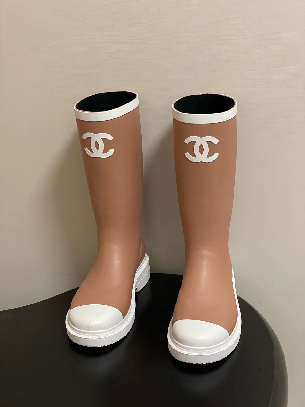 CHANE1 高品質ダブルCカラーブロックレインブーツ【50％割引+送料無料】