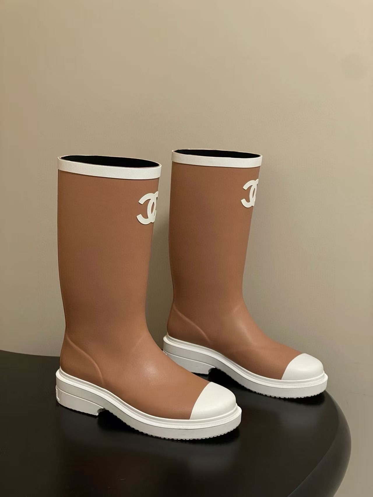 CHANE1 高品質ダブルCカラーブロックレインブーツ【50％割引+送料無料】