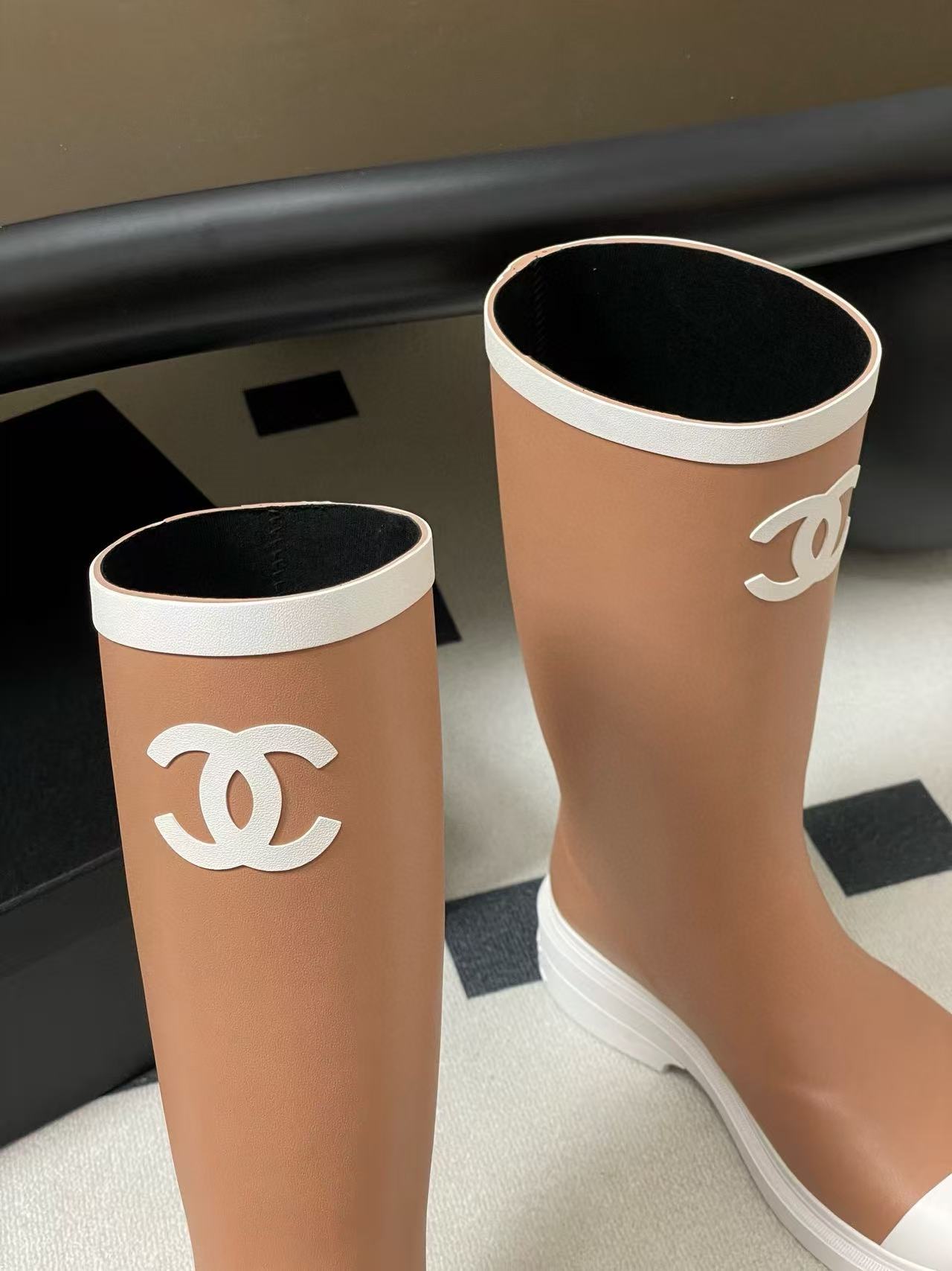 CHANE1 高品質ダブルCカラーブロックレインブーツ【50％割引+送料無料】