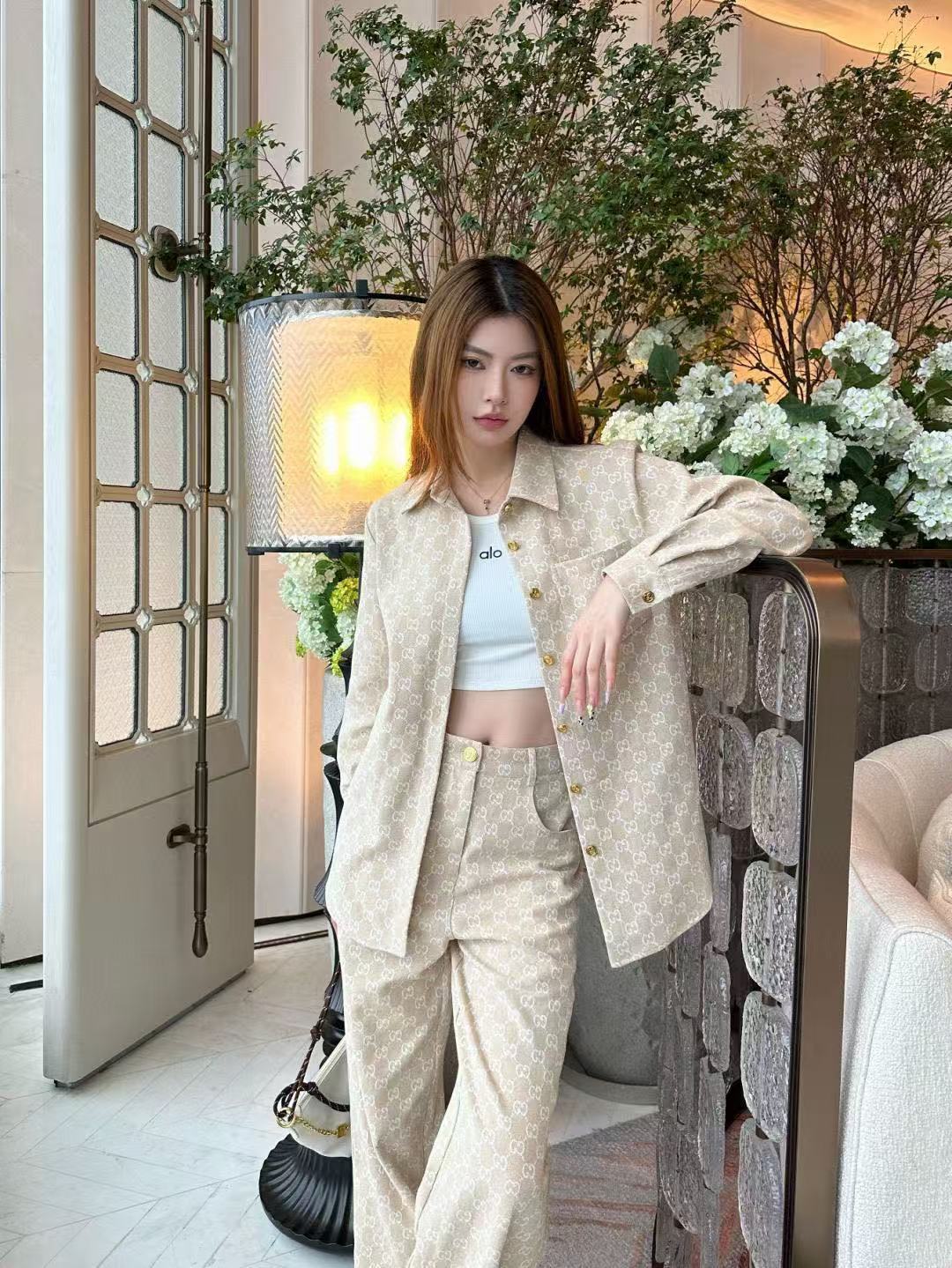 GUCC1 ジャカードデニムシャツとパンツのツーピースセット【50％割引+送料無料】