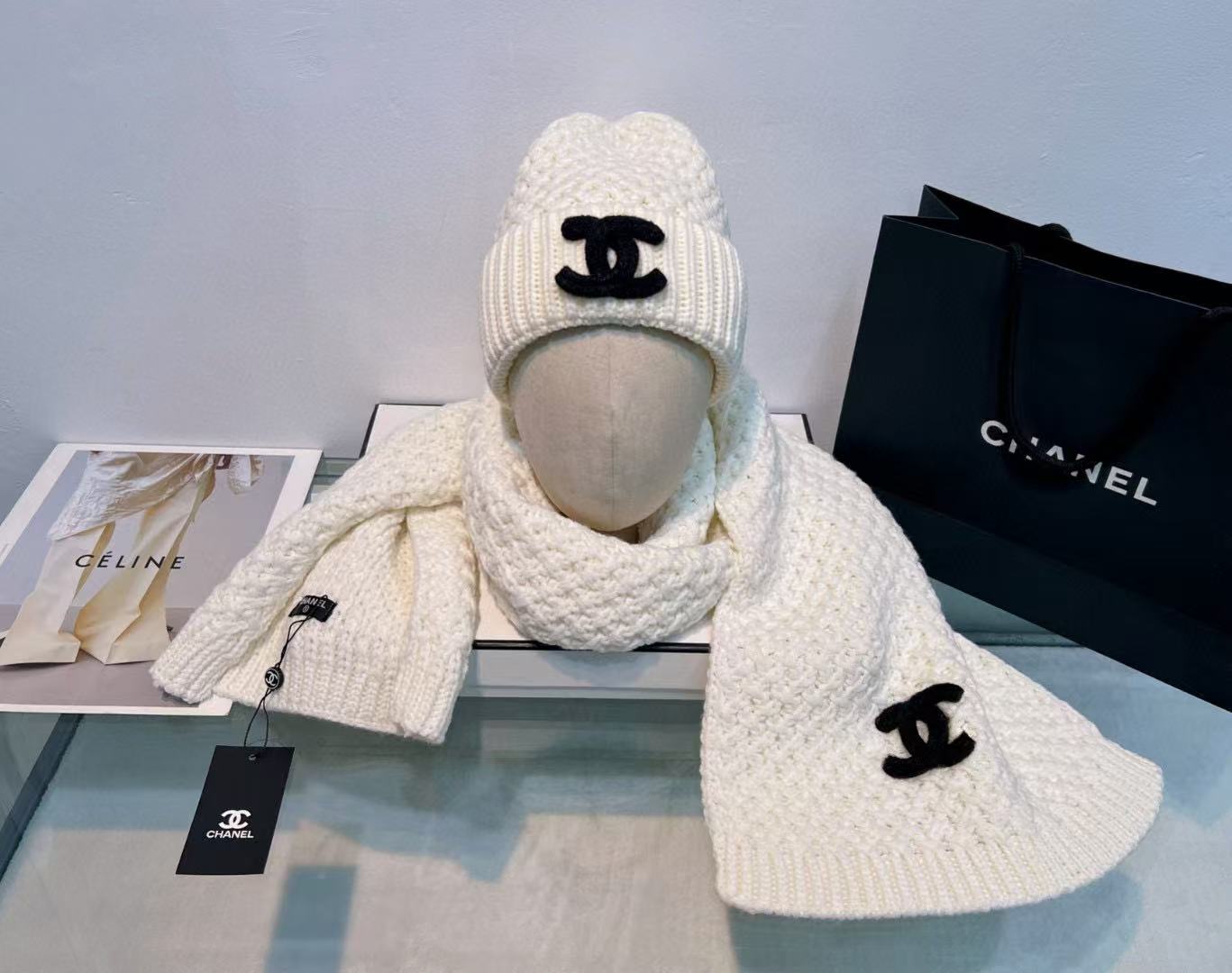 CHANE1 ダブルC ハット+スカーフ ツーピースセット【50％割引+送料無料】