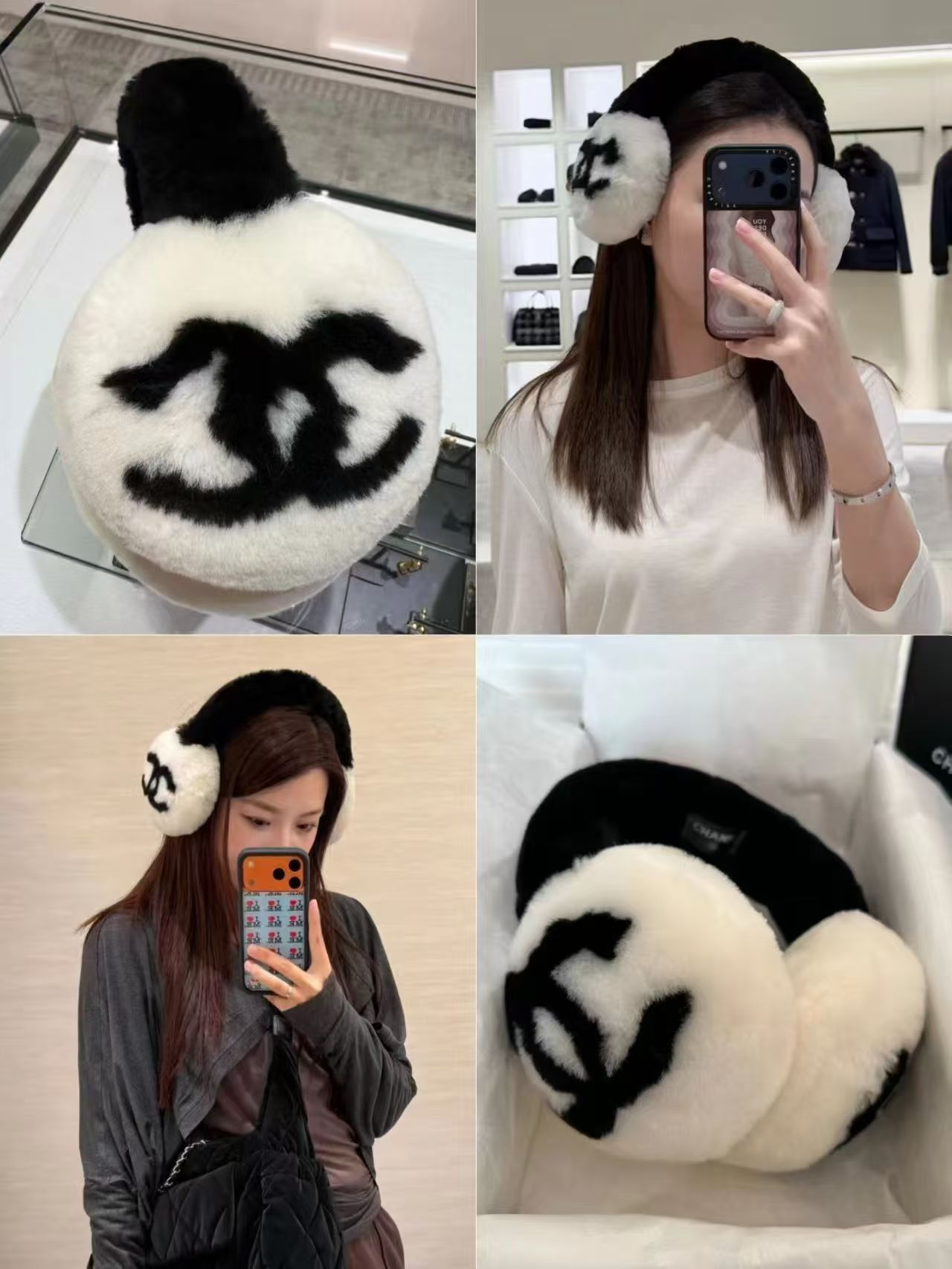 CHANE1 ダブルC ブラック＆ホワイト イヤーマフ【50％割引+送料無料】