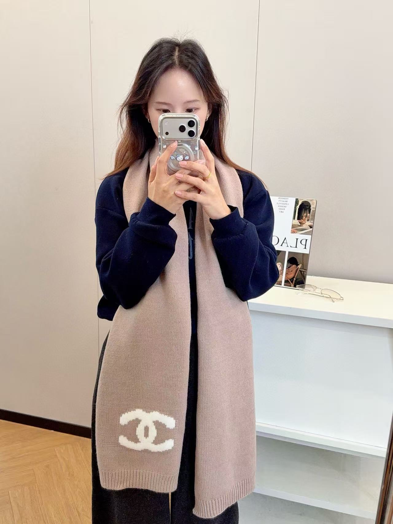 CHANE1 シンプルダブルC カシミアスカーフ【50％割引+送料無料】