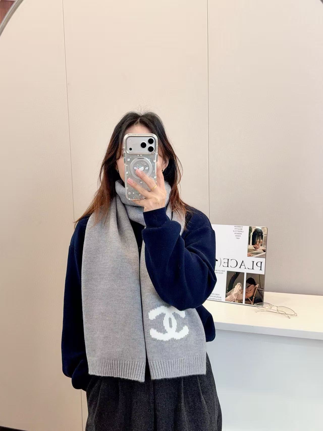 CHANE1 シンプルダブルC カシミアスカーフ【50％割引+送料無料】