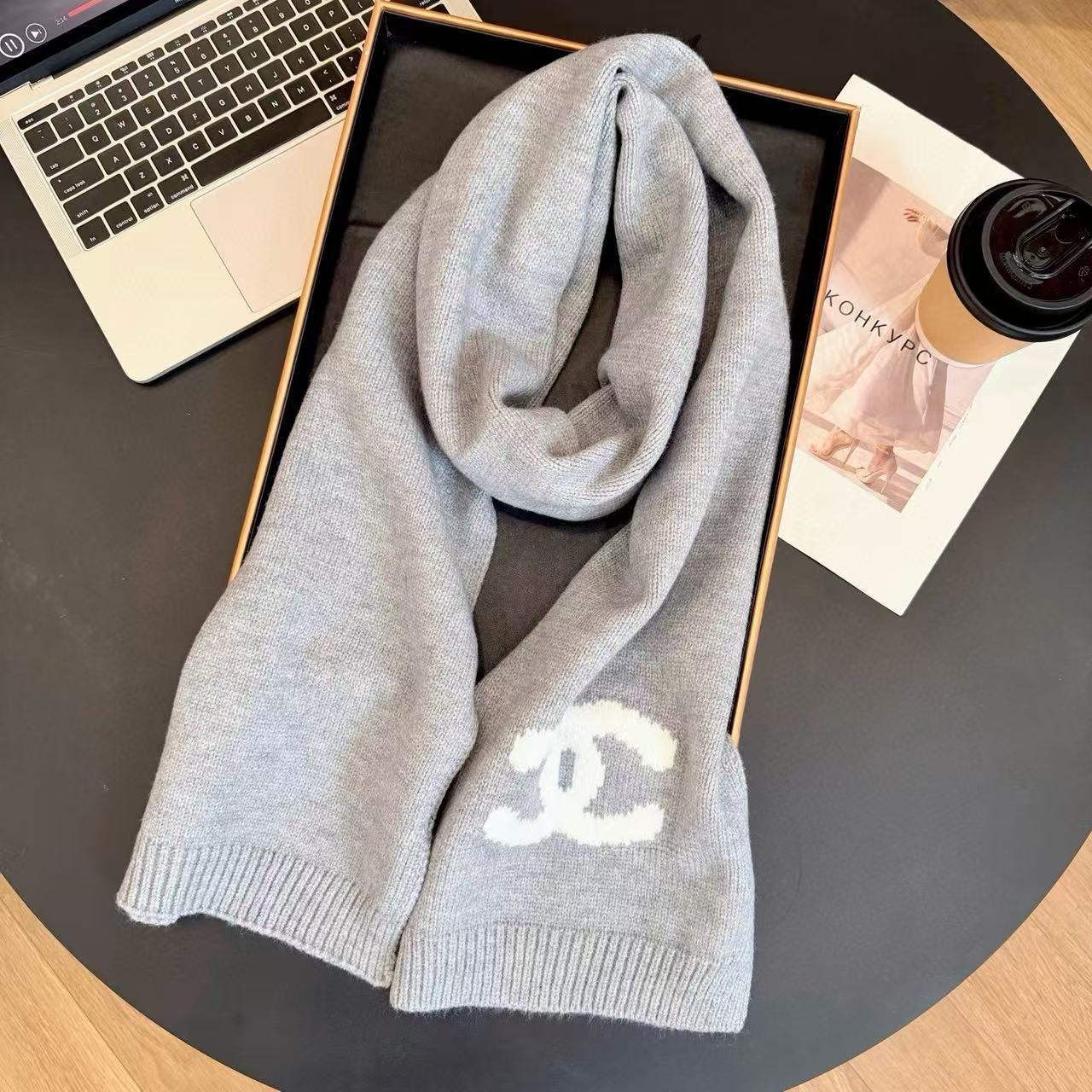 CHANE1 シンプルダブルC カシミアスカーフ【50％割引+送料無料】