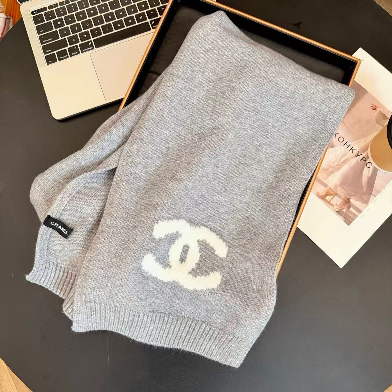 CHANE1 シンプルダブルC カシミアスカーフ【50％割引+送料無料】