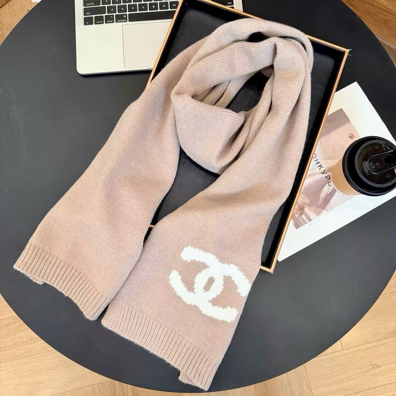 CHANE1 シンプルダブルC カシミアスカーフ【50％割引+送料無料】