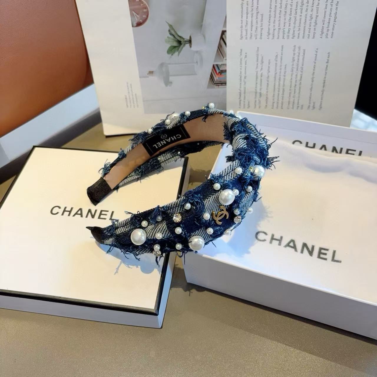 CHANE1 ダブルCパールワイドヘッドバンド【50％割引+送料無料】