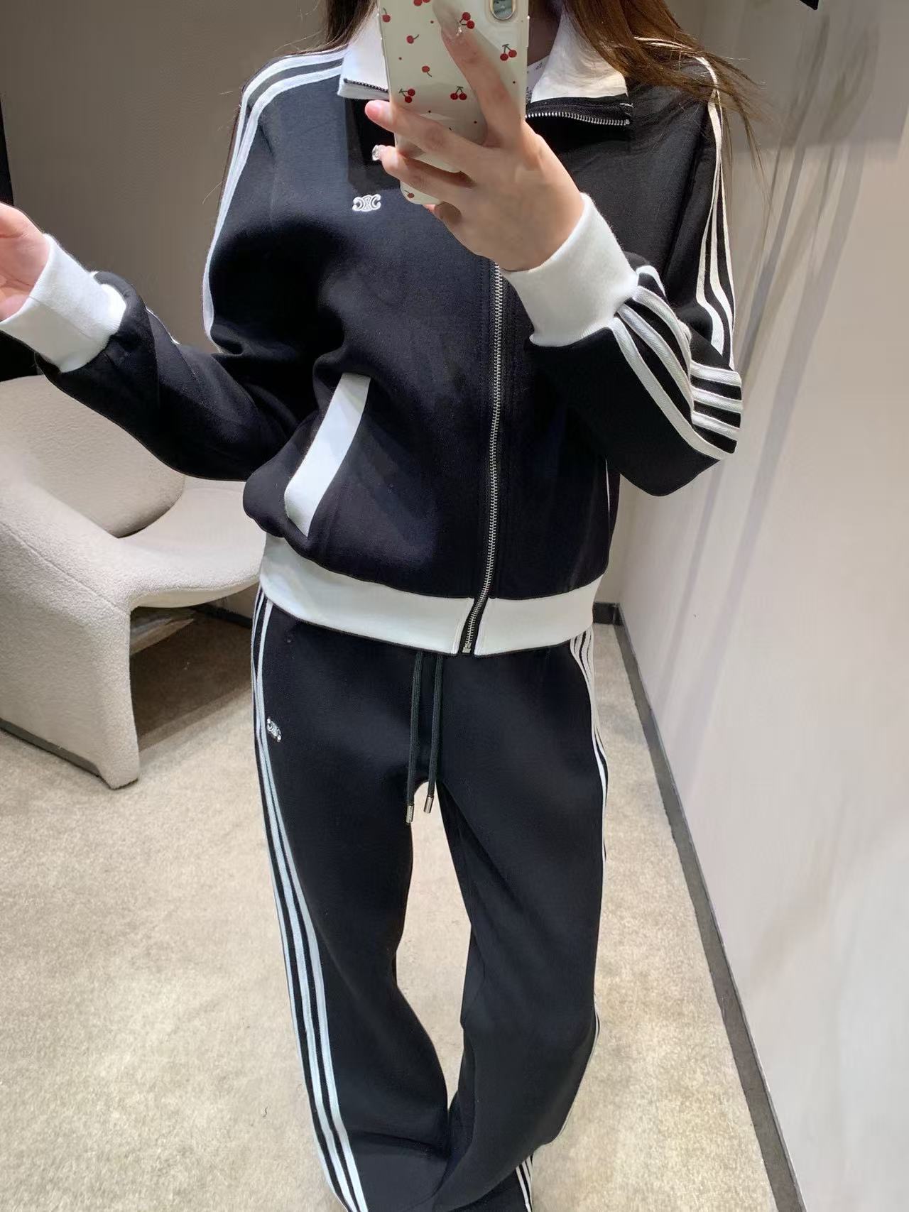 CEL1NE 凱旋門刺繍 ジッパージャケット + パンツ ツーピースセット【50％割引+送料無料】