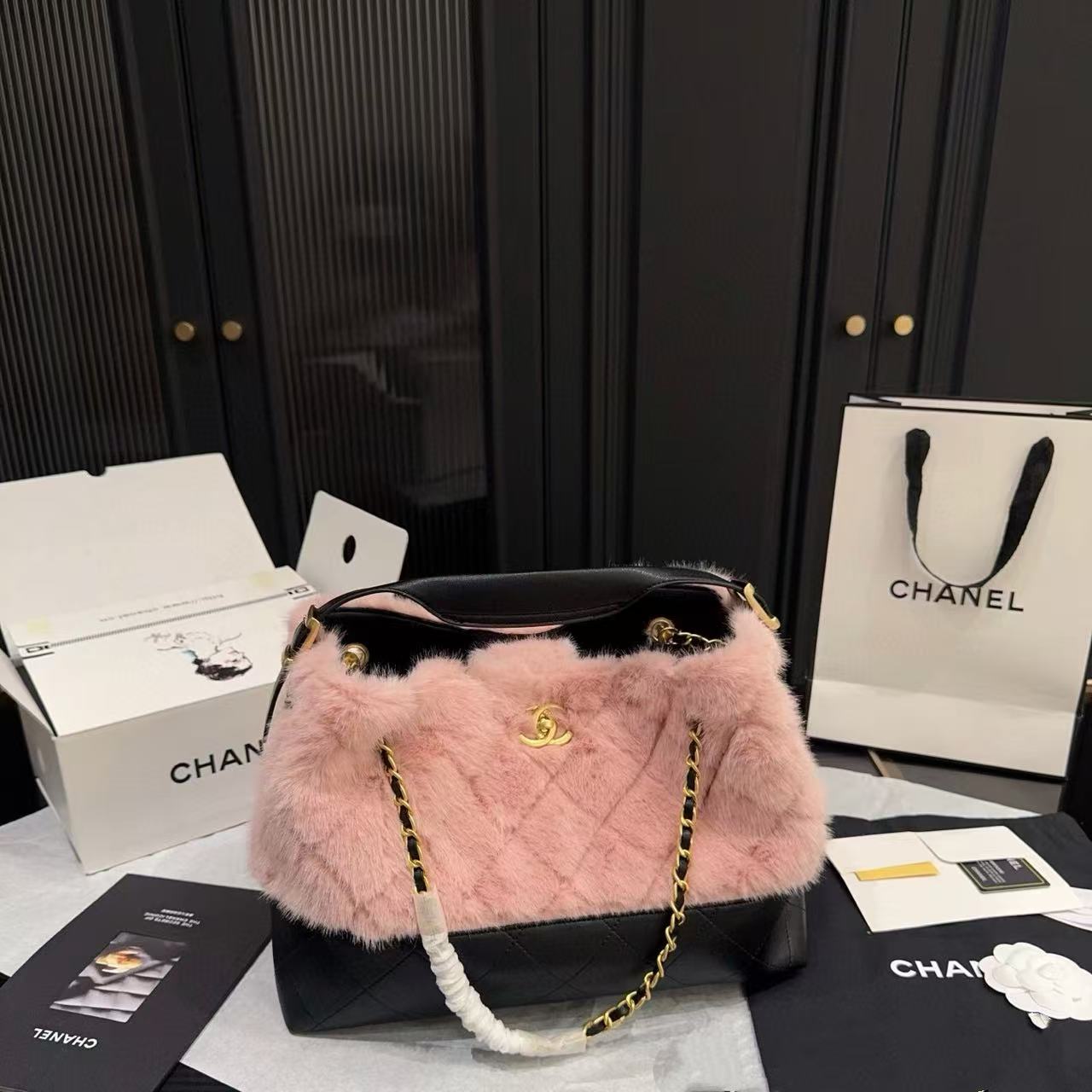 CHANE1 ミンクファー バケットバッグ【50％割引+送料無料】