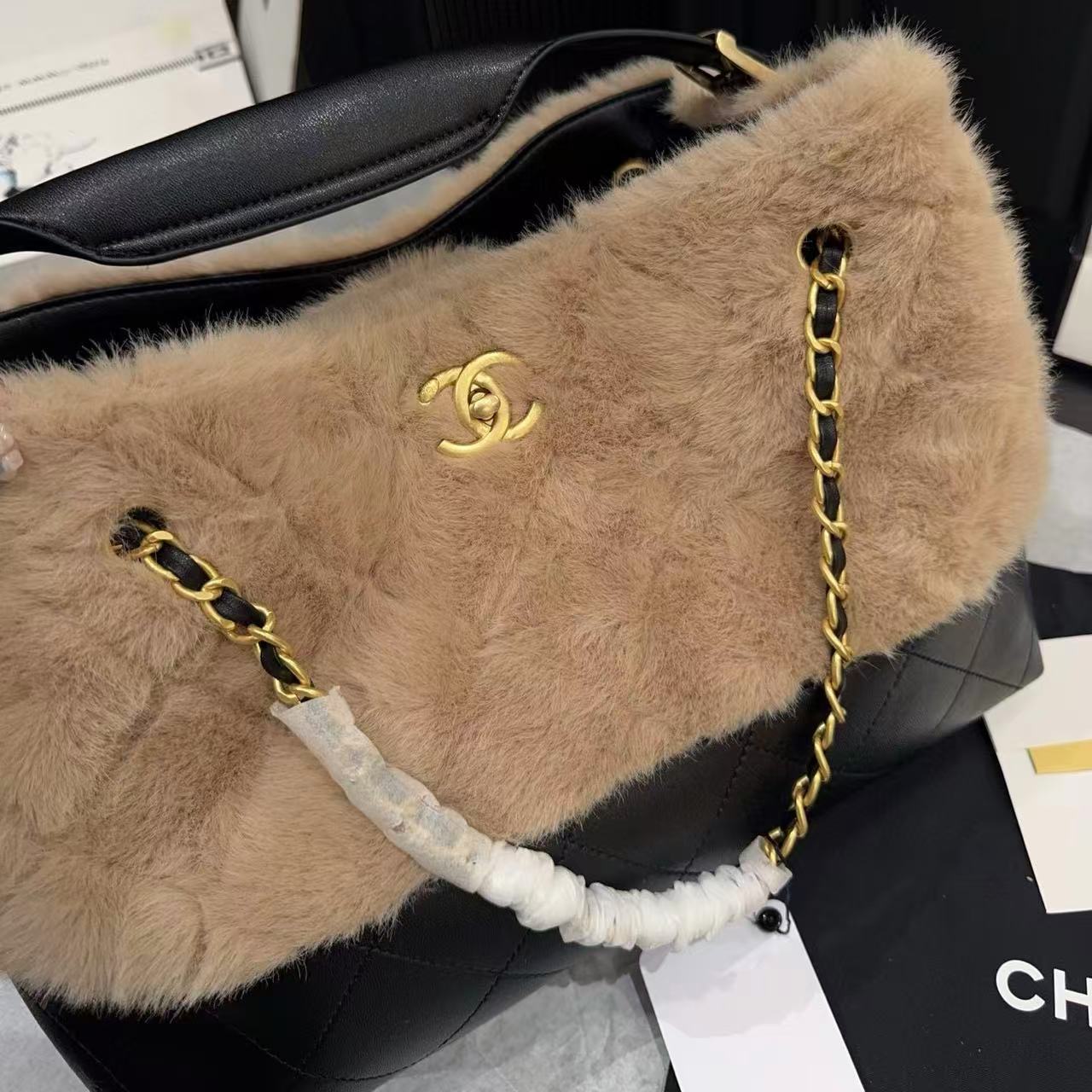 CHANE1 ミンクファー バケットバッグ【50％割引+送料無料】