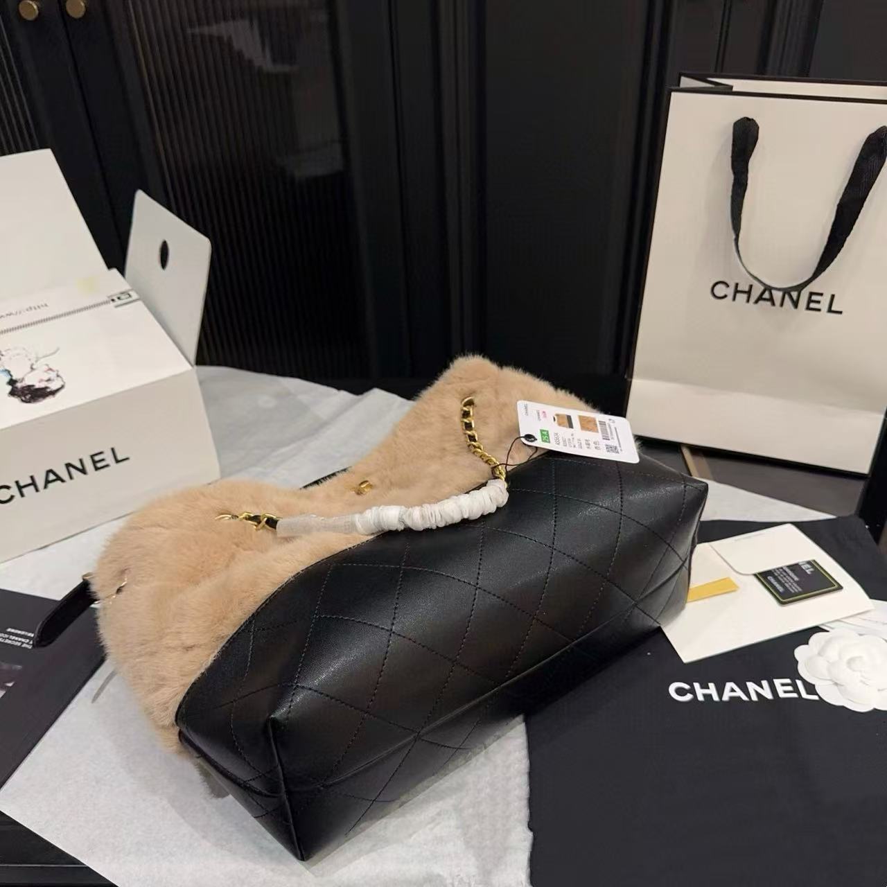 CHANE1 ミンクファー バケットバッグ【50％割引+送料無料】