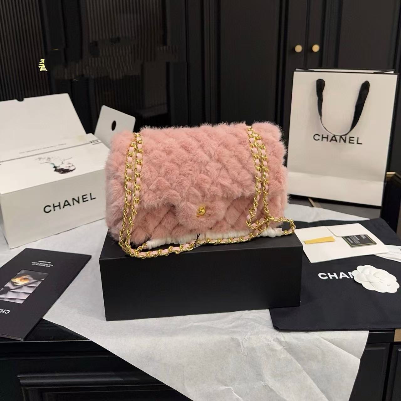 CHANE1 ミンクファーチェーンショルダー/クロスボディバッグ【50％割引+送料無料】